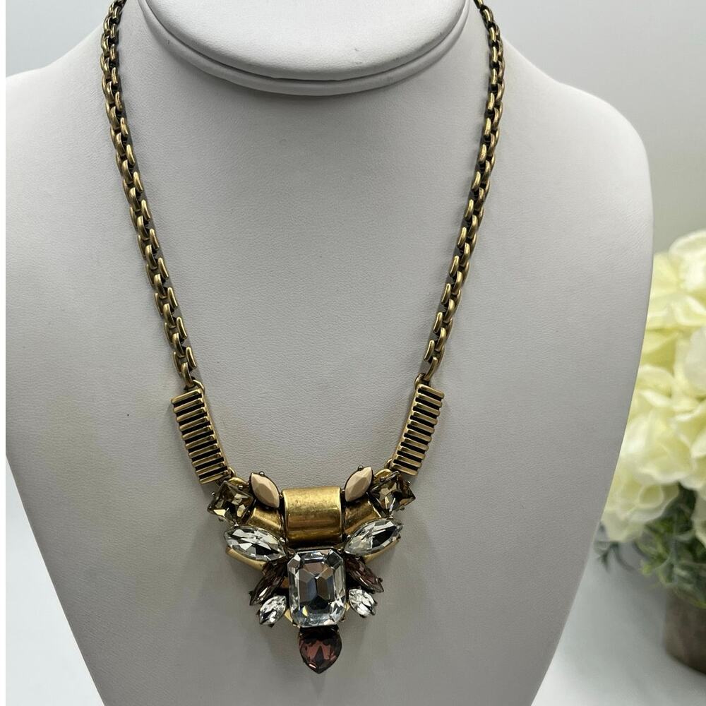 J.Crew Chunky‎ Gold-tone Rhinestone Jeweled Statement Necklace Multicolor